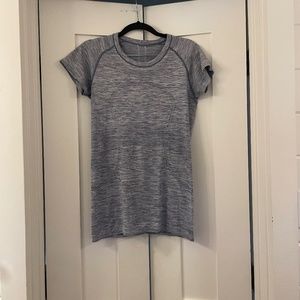 Lulu Lemon Short Sleeve Swiftly Tank in Marbled Blue and White